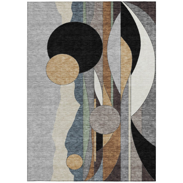 HomeRoots 10' Gray, Black & Gold Geometric Washable Area Rug for Indoor/Outdoor Use - Durable & Stylish! 640525