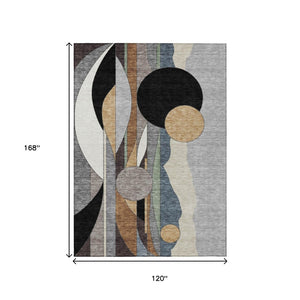 HomeRoots 10' Gray, Black & Gold Geometric Washable Area Rug for Indoor/Outdoor Use - Durable & Stylish! 640525