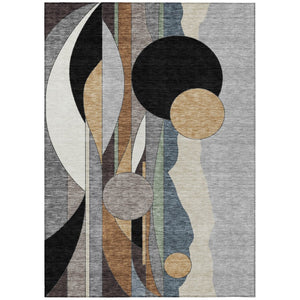 HomeRoots 10' Gray, Black & Gold Geometric Washable Area Rug for Indoor/Outdoor Use - Durable & Stylish! 640525