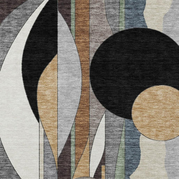 HomeRoots 10' Gray, Black & Gold Geometric Washable Area Rug for Indoor/Outdoor Use - Durable & Stylish! 640525