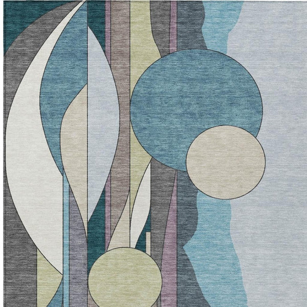 HomeRoots 10' Geometric Teal Blue Ivory Green Area Rug - Washable, Durable for Indoor & Outdoor Spaces! 640531