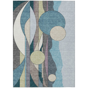 HomeRoots 10' Geometric Teal Blue Ivory Green Area Rug - Washable, Durable for Indoor & Outdoor Spaces! 640531