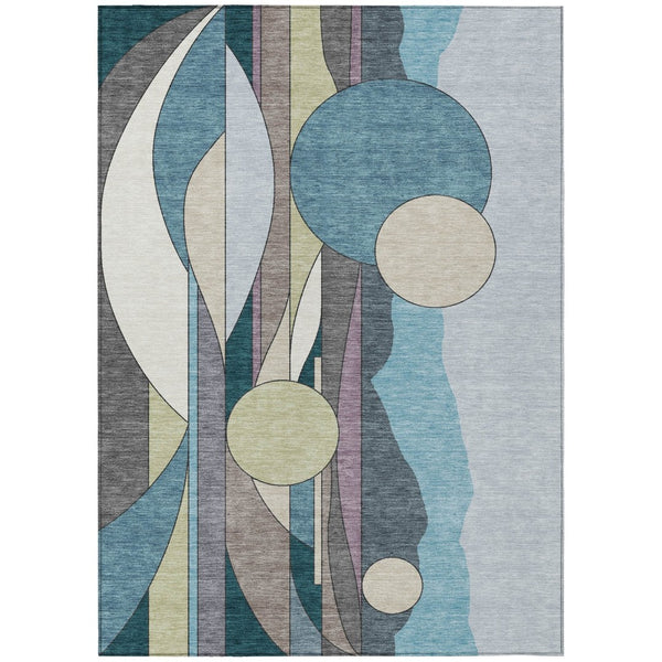 HomeRoots 10' Geometric Teal Blue Ivory Green Area Rug - Washable, Durable for Indoor & Outdoor Spaces! 640531