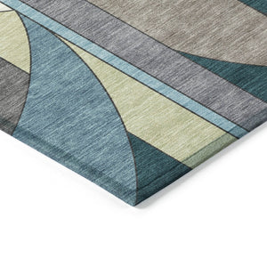 HomeRoots 10' Geometric Teal Blue Ivory Green Area Rug - Washable, Durable for Indoor & Outdoor Spaces! 640531