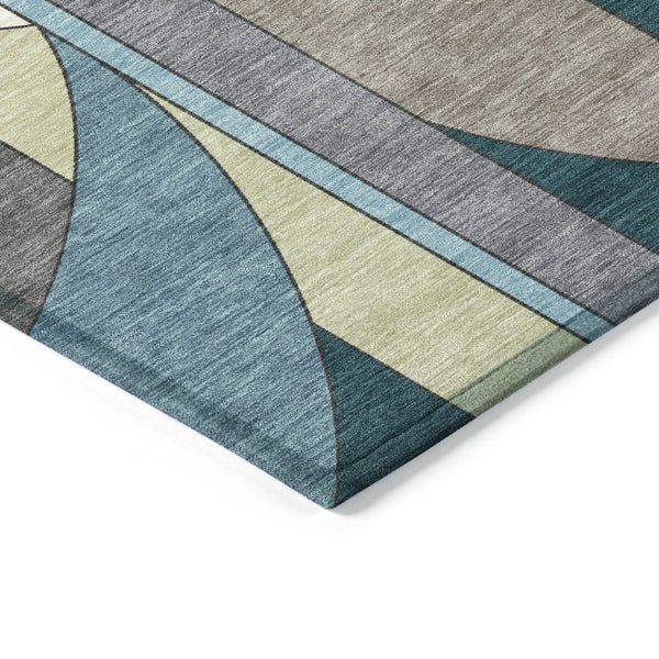 HomeRoots 10' Geometric Teal Blue Ivory Green Area Rug - Washable, Durable for Indoor & Outdoor Spaces! 640531
