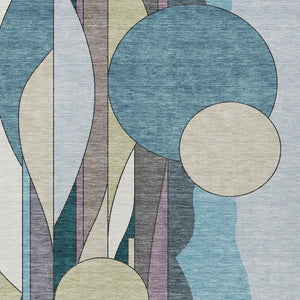 HomeRoots 10' Geometric Teal Blue Ivory Green Area Rug - Washable, Durable for Indoor & Outdoor Spaces! 640531