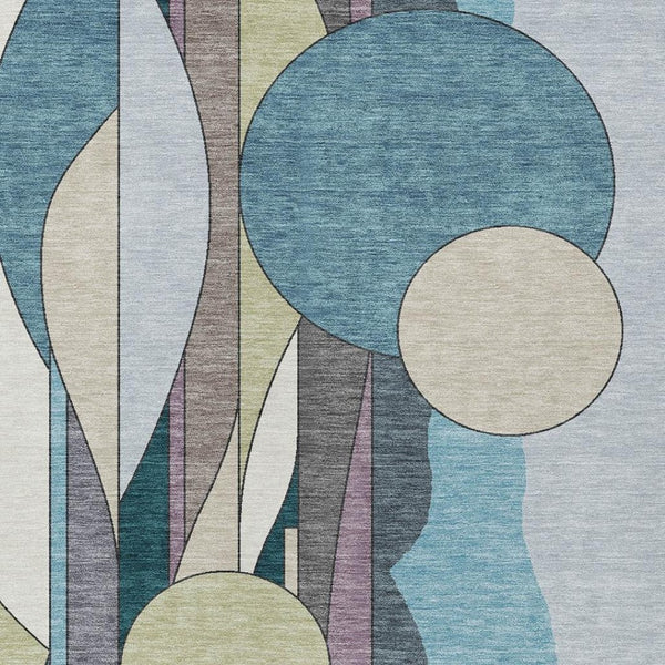 HomeRoots 10' Geometric Teal Blue Ivory Green Area Rug - Washable, Durable for Indoor & Outdoor Spaces! 640531