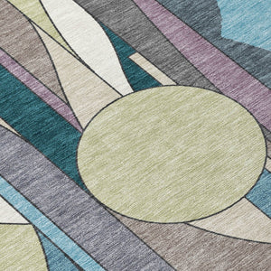 HomeRoots 10' Geometric Teal Blue Ivory Green Area Rug - Washable, Durable for Indoor & Outdoor Spaces! 640531