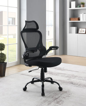 OSP Home Furnishings Black Mesh Back Manager Chair with Lumbar Support Padded Seat and Flip up Armrests EM60946HR-3