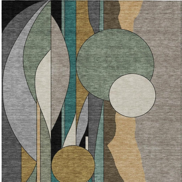 HomeRoots 5' X 8' Taupe Ivory Gold Geometric Area Rug - Washable, Durable, Stylish for Indoor & Outdoor Use! 640533
