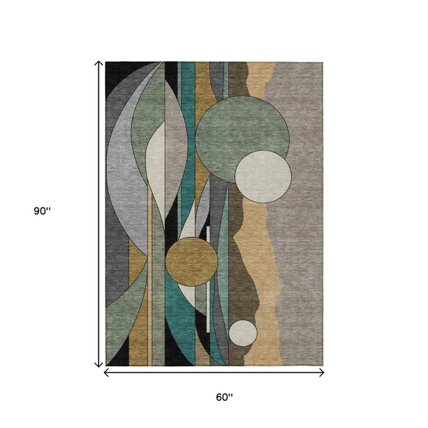 HomeRoots 5' X 8' Taupe Ivory Gold Geometric Area Rug - Washable, Durable, Stylish for Indoor & Outdoor Use! 640533