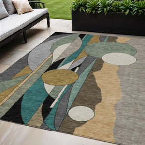 HomeRoots 5' X 8' Taupe Ivory Gold Geometric Area Rug - Washable, Durable, Stylish for Indoor & Outdoor Use! 640533