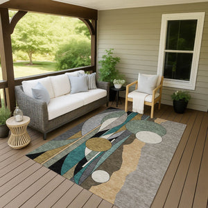 HomeRoots 5' X 8' Taupe Ivory Gold Geometric Area Rug - Washable, Durable, Stylish for Indoor & Outdoor Use! 640533