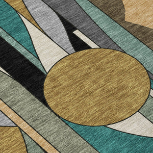 HomeRoots 5' X 8' Taupe Ivory Gold Geometric Area Rug - Washable, Durable, Stylish for Indoor & Outdoor Use! 640533