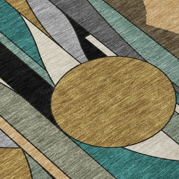 HomeRoots 5' X 8' Taupe Ivory Gold Geometric Area Rug - Washable, Durable, Stylish for Indoor & Outdoor Use! 640533