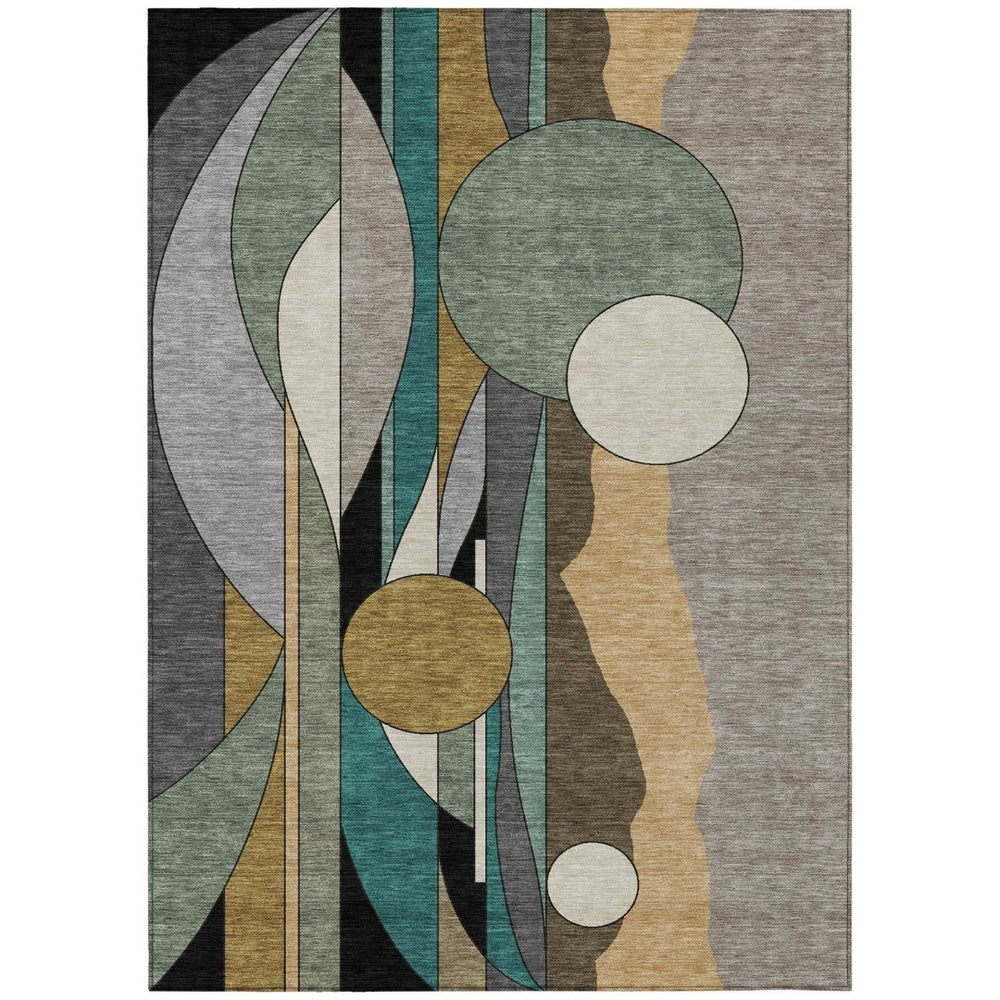 HomeRoots 8' X 10' Geometric Area Rug in Taupe, Ivory & Gold – Washable, Durable for Indoor & Outdoor Use! 640535