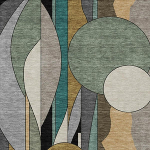 HomeRoots 8' X 10' Geometric Area Rug in Taupe, Ivory & Gold – Washable, Durable for Indoor & Outdoor Use! 640535