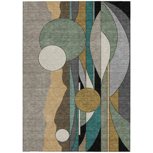 HomeRoots 10' Taupe, Ivory & Gold Geometric Washable Area Rug - Stylish, Durable for Indoor/Outdoor Use! 640537