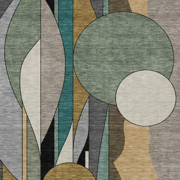 HomeRoots 10' Taupe, Ivory & Gold Geometric Washable Area Rug - Stylish, Durable for Indoor/Outdoor Use! 640537