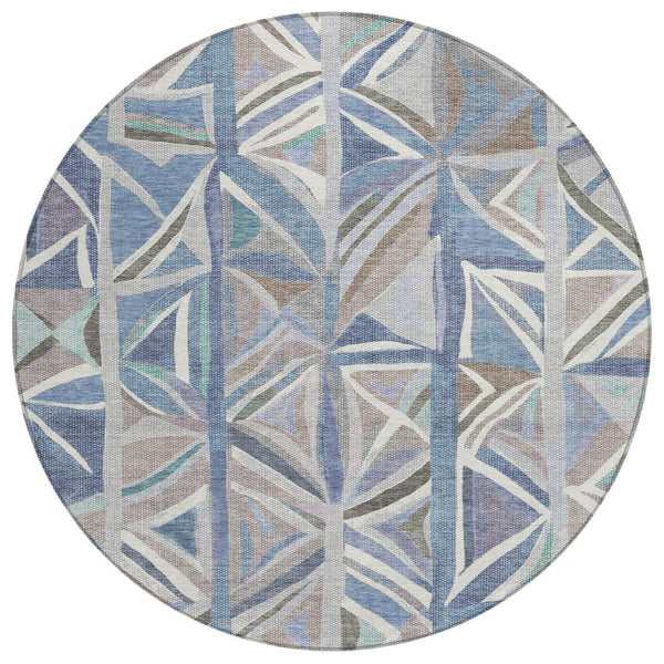HomeRoots 8' Denim Blue Geometric Area Rug - Modern Round Design for Indoor/Outdoor Use, Machine Washable & Durable 640540