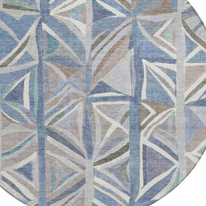 HomeRoots 8' Denim Blue Geometric Area Rug - Modern Round Design for Indoor/Outdoor Use, Machine Washable & Durable 640540