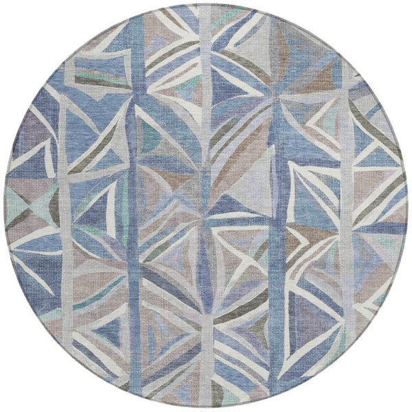 HomeRoots 8' Denim Blue Geometric Area Rug - Modern Round Design for Indoor/Outdoor Use, Machine Washable & Durable 640540