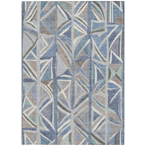 HomeRoots 8' X 10' Denim Blue Geometric Area Rug - Stylish, Washable & Durable for Indoor/Outdoor Use! 640541