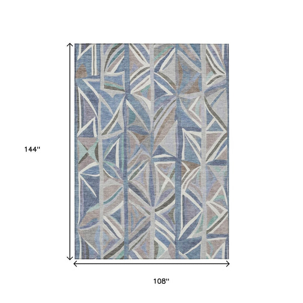 HomeRoots 9' X 12' Denim Blue Geometric Area Rug – Stylish, Durable & Washable for Indoor/Outdoor Spaces! 640542