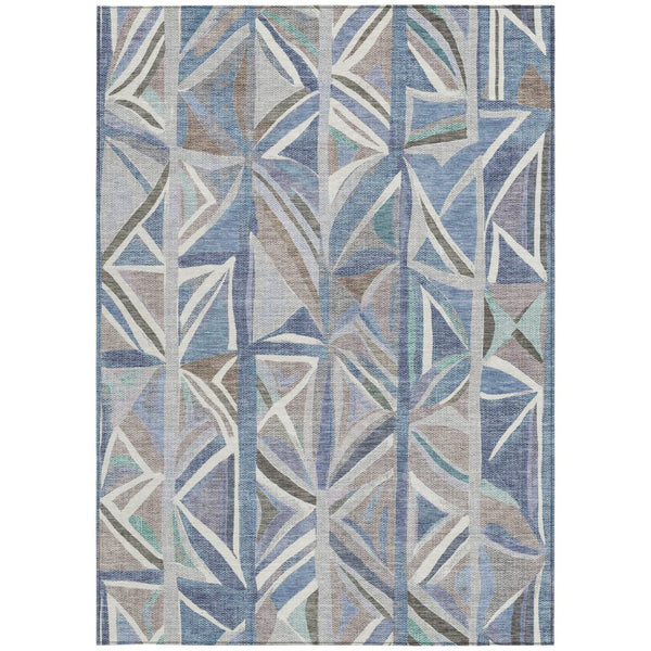 HomeRoots 10' Stylish Denim Blue & Ivory Geometric Washable Area Rug – Perfect for Indoor & Outdoor Spaces! 640543