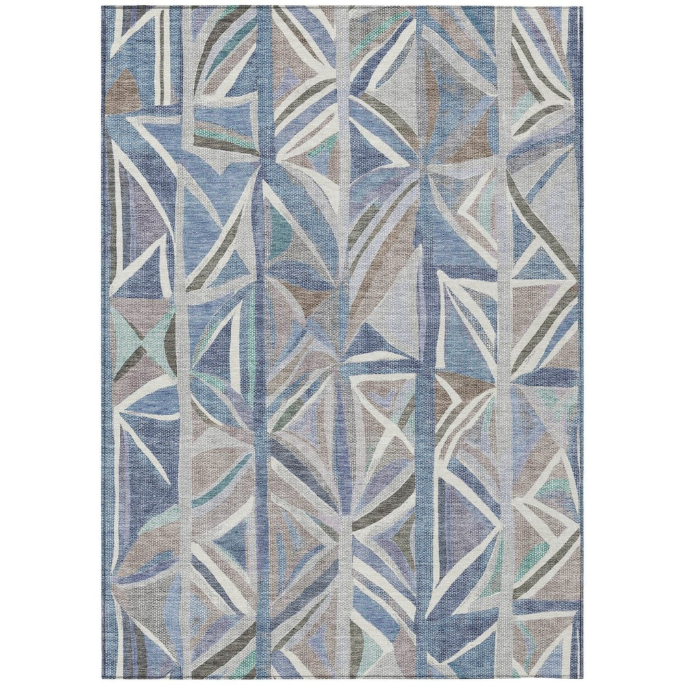 HomeRoots 10' Stylish Denim Blue & Ivory Geometric Washable Area Rug – Perfect for Indoor & Outdoor Spaces! 640543
