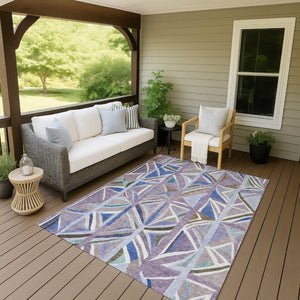 HomeRoots 5' X 8' Stylish Lavender, Ivory & Blue Geometric Area Rug - Washable for Indoor/Outdoor Use! 640545
