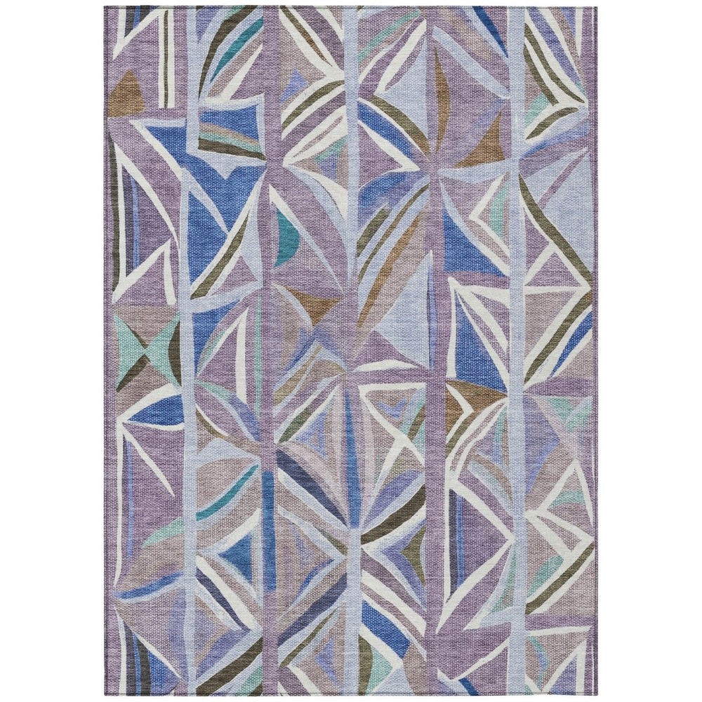 HomeRoots 5' X 8' Stylish Lavender, Ivory & Blue Geometric Area Rug - Washable for Indoor/Outdoor Use! 640545