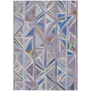 HomeRoots 9' X 12' Modern Lavender Ivory Blue Geometric Area Rug - Durable, Washable for Indoor & Outdoor Use 640548