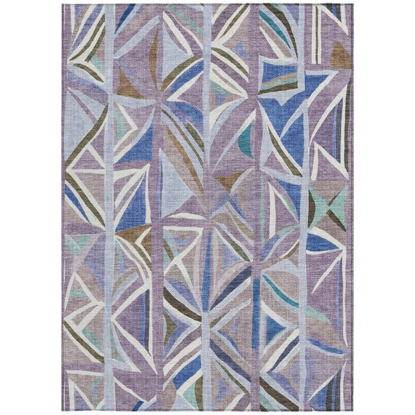 HomeRoots 9' X 12' Modern Lavender Ivory Blue Geometric Area Rug - Durable, Washable for Indoor & Outdoor Use 640548