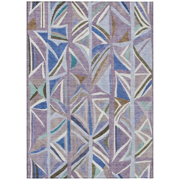 HomeRoots 9' X 12' Modern Lavender Ivory Blue Geometric Area Rug - Durable, Washable for Indoor & Outdoor Use 640548