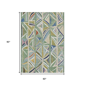 HomeRoots 5' X 8' Sage Blue Geometric Area Rug - Stylish, Washable, Durable for Indoor & Outdoor Spaces! 640551