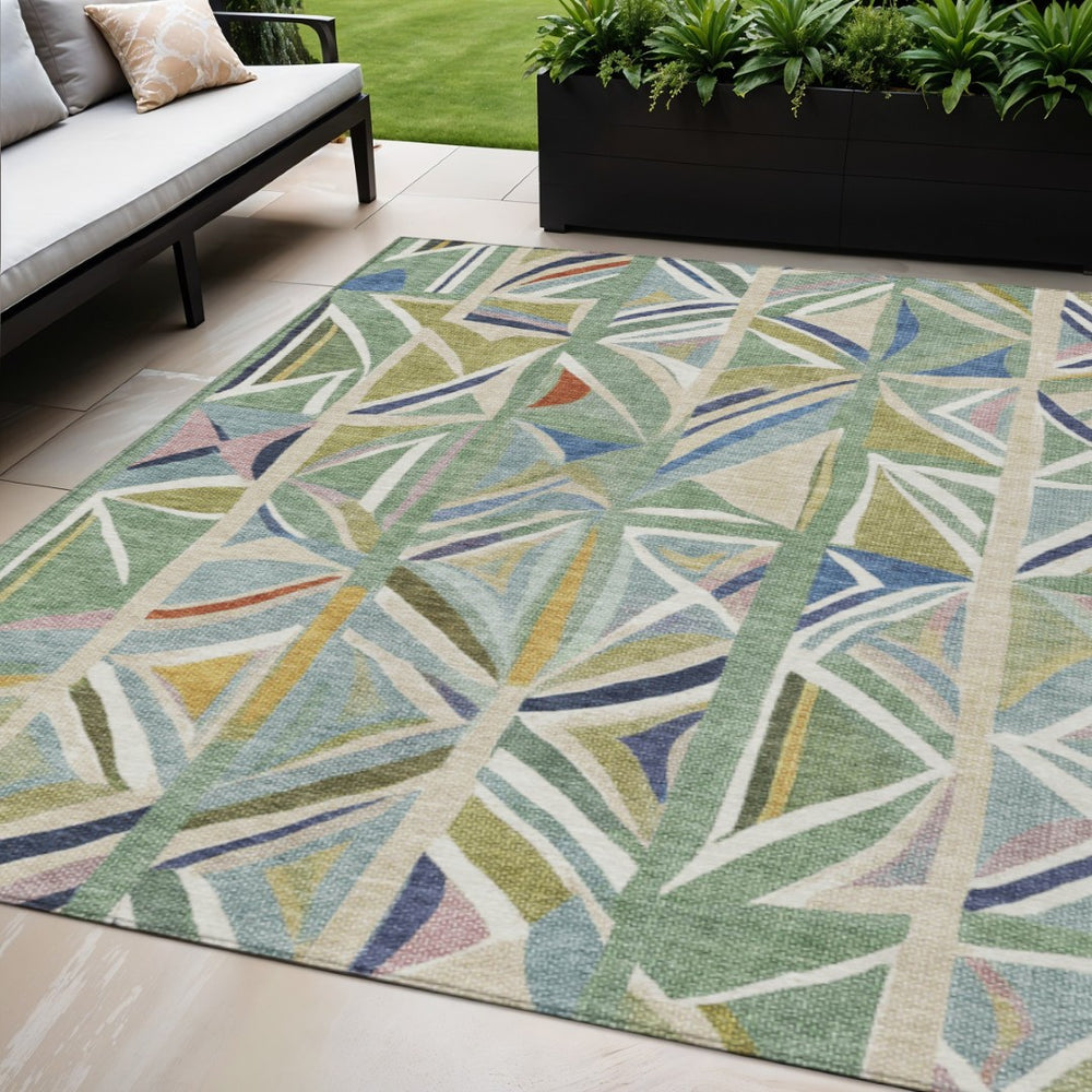 HomeRoots 5' X 8' Sage Blue Geometric Area Rug - Stylish, Washable, Durable for Indoor & Outdoor Spaces! 640551