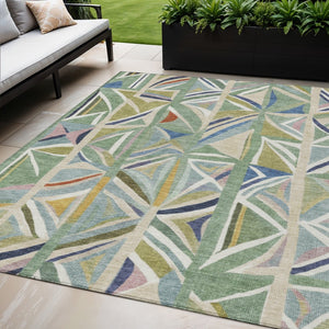 HomeRoots 5' X 8' Sage Blue Geometric Area Rug - Stylish, Washable, Durable for Indoor & Outdoor Spaces! 640551