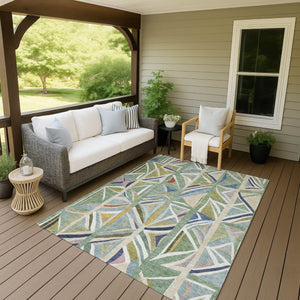 HomeRoots 5' X 8' Sage Blue Geometric Area Rug - Stylish, Washable, Durable for Indoor & Outdoor Spaces! 640551
