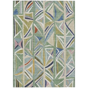 HomeRoots 5' X 8' Sage Blue Geometric Area Rug - Stylish, Washable, Durable for Indoor & Outdoor Spaces! 640551