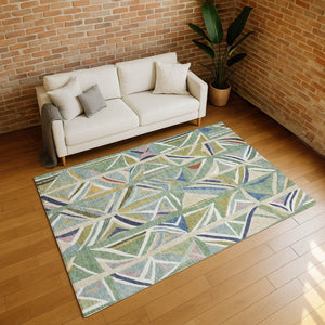 HomeRoots 5' X 8' Sage Blue Geometric Area Rug - Stylish, Washable, Durable for Indoor & Outdoor Spaces! 640551