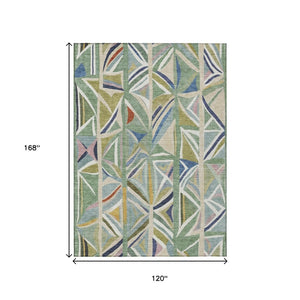 HomeRoots 10' Sage Blue and Ivory Geometric Area Rug - Washable, Durable, Stylish for Indoor & Outdoor Spaces 640555