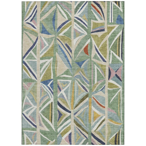 HomeRoots 10' Sage Blue and Ivory Geometric Area Rug - Washable, Durable, Stylish for Indoor & Outdoor Spaces 640555