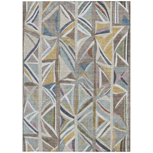 HomeRoots 5' Taupe Ivory Gold Geometric Area Rug - Stylish Washable Indoor Outdoor Mat for High Traffic Spaces 640557