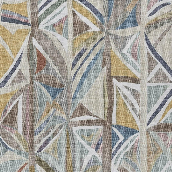 HomeRoots 5' Taupe Ivory Gold Geometric Area Rug - Stylish Washable Indoor Outdoor Mat for High Traffic Spaces 640557