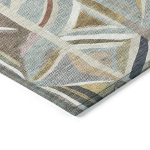 HomeRoots 5' Taupe Ivory Gold Geometric Area Rug - Stylish Washable Indoor Outdoor Mat for High Traffic Spaces 640557