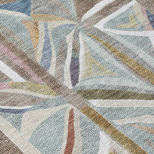 HomeRoots 5' Taupe Ivory Gold Geometric Area Rug - Stylish Washable Indoor Outdoor Mat for High Traffic Spaces 640557