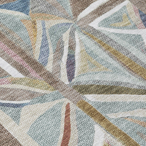 HomeRoots 5' Taupe Ivory Gold Geometric Area Rug - Stylish Washable Indoor Outdoor Mat for High Traffic Spaces 640557