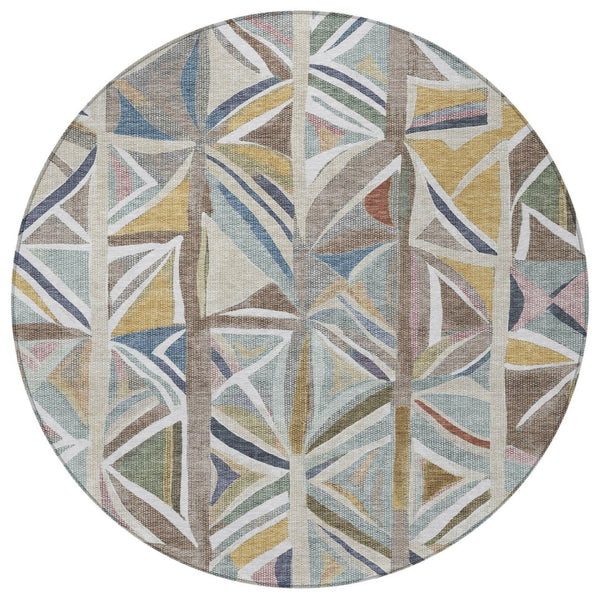 HomeRoots 8' Taupe Ivory and Gold Geometric Area Rug – Washable, Durable, Stylish for Indoor and Outdoor Spaces 640558