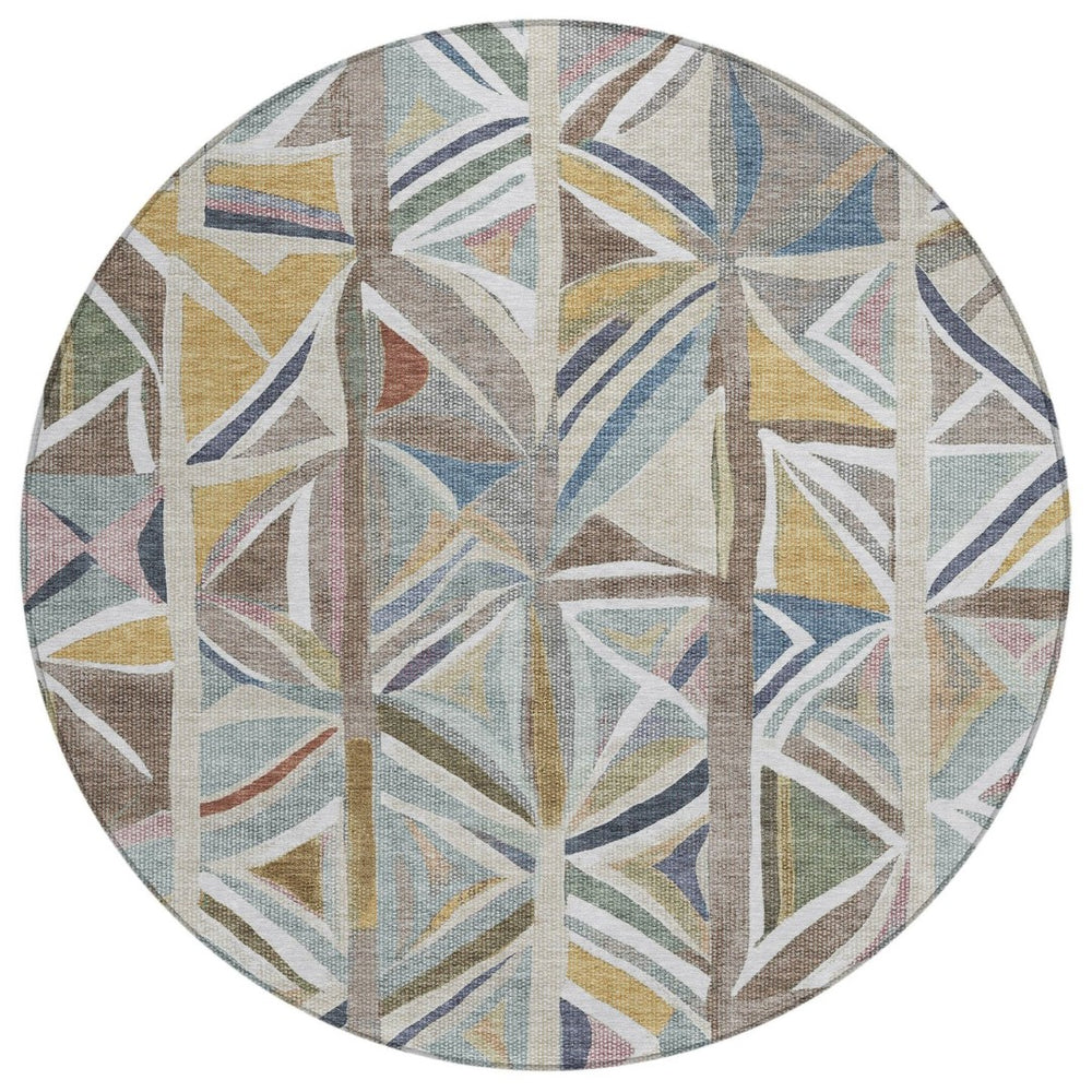 HomeRoots 8' Taupe Ivory and Gold Geometric Area Rug – Washable, Durable, Stylish for Indoor and Outdoor Spaces 640558